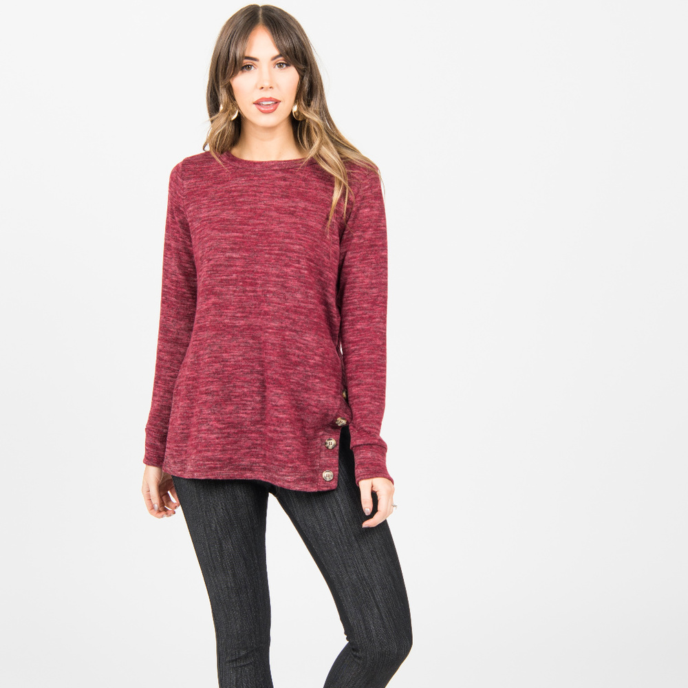 Side Button Tunic Burgundy